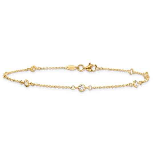 14K Yellow Gold CZ Polished with 1-inch Extension Anklet