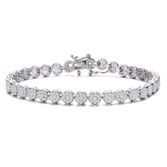 CZ Cluster Tennis Bracelet In Sterling Silver
