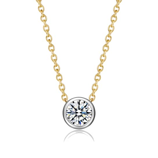 Bezel-Set CZ Station Necklace In 14K Gold Over Brass