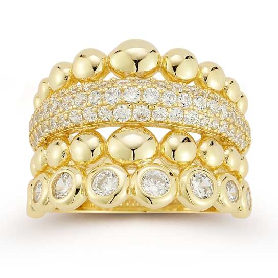 Rachel Zoe CZ Multi-Row Stacked Statement Ring in 14K Gold Over Sterling Silver