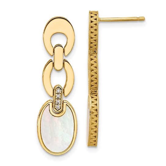 14K Yellow Gold Diamond and Mother of Pearl Chain Post Earrings