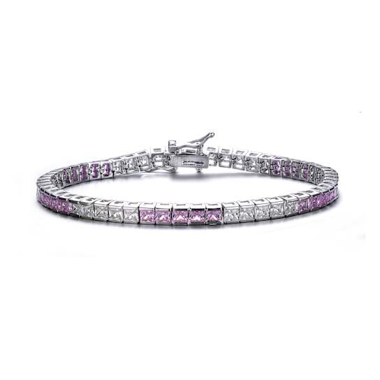 Pink And White CZ Tennis Bracelet In Sterling Silver
