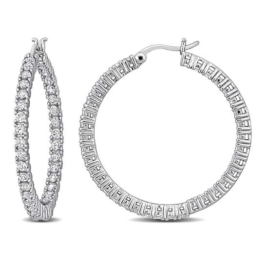 3.0ctw Created White Sapphire Hoop Earrings in Sterling Silver