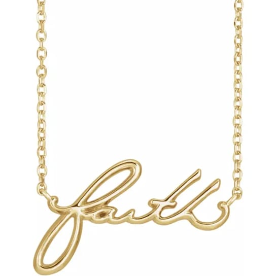 14K Yellow Gold Faith Script Necklace, 18 Inches.