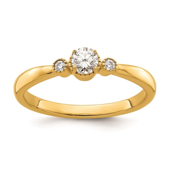 14K Yellow Gold Petite Beaded Edge Round Diamond Ring 0.24ctw