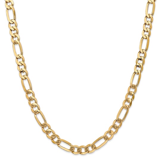 14K Yellow Gold 7mm Flat Figaro Chain Necklace