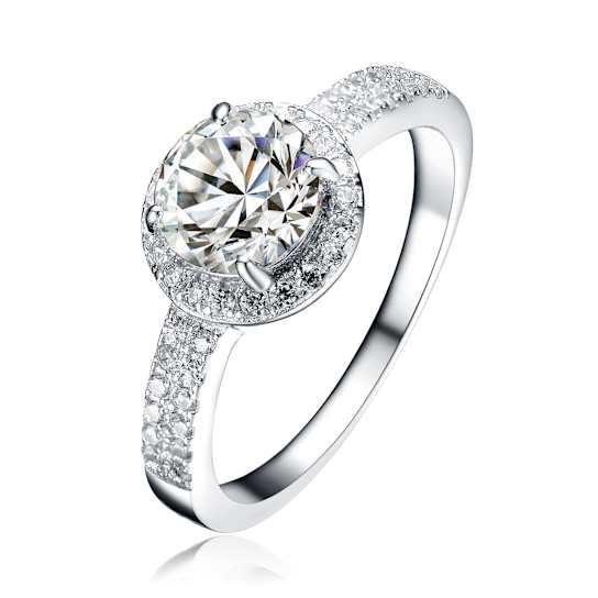 CZ Halo Engagement-Style Ring In Sterling Silver
