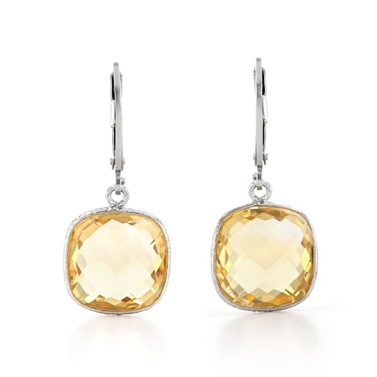 Yellow Citrine Rhodium Over Sterling Silver Earrings 11.00ctw