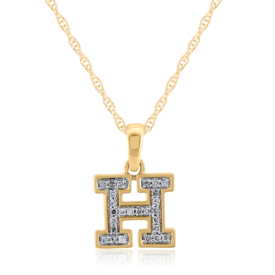 White Diamond Accent 10k Yellow Gold H Initial Pendant With 18” Rope Chain