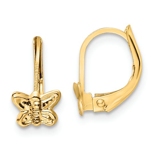 14K Yellow Gold Polished Butterfly Leverback Earrings