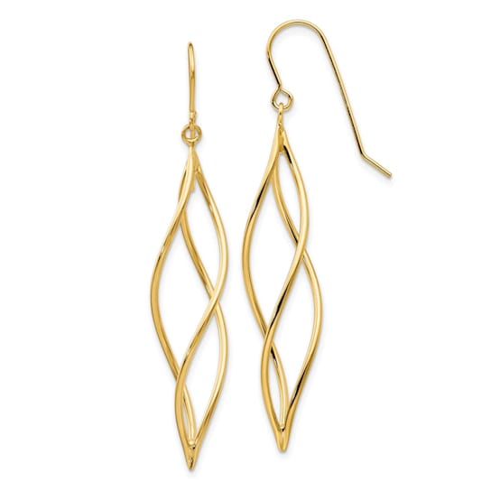 14k Yellow Gold Polished Long Twisted Dangle Earrings