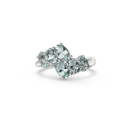 Rhodium Over Sterling Silver Oval Aquamarine Ring 1.66ctw