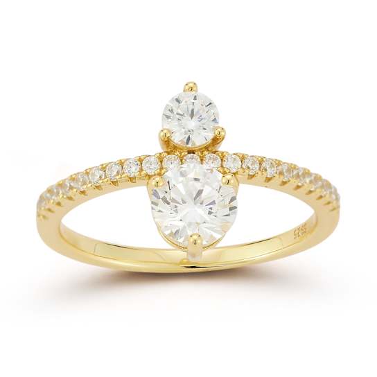 Rachel Zoe CZ Two-Stone Ring in 14K Gold Over Sterling Silver