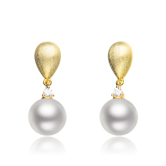Pear Shape Pearl Simulant Drop Earrings In 14K Gold Over Sterling Silver