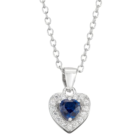 Blue Spinel And White Cubic Zirconia Rhodium Over Silver Children's
Heart Pendant With Chain 0.49ctw