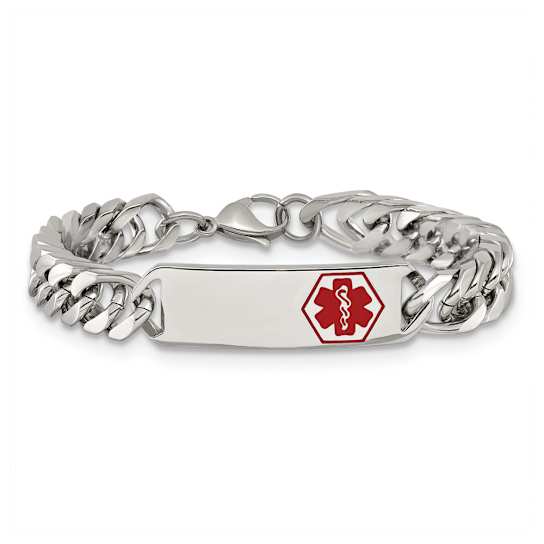Stainless Steel Polished with Red Enamel 8.5-inch Medical ID Bracelet