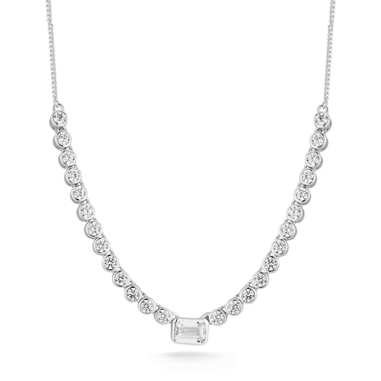 Rachel Zoe CZ Tennis Necklace with Rectangle Center Stone in Rhodium
Over Sterling Silver