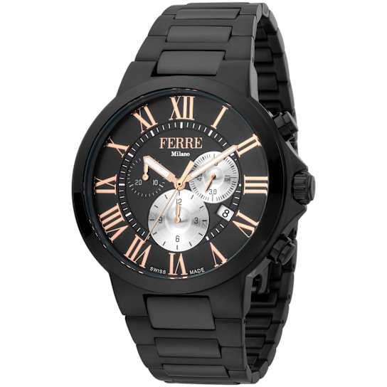 Ferre Milano Men's Classic Black Dial Black Stainless Steel Watch