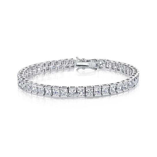 CZ Channel-Set Tennis Bracelet In White Rhodium Over Brass