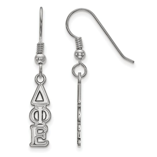 Rhodium Over Sterling Silver LogoArt Delta Phi Epsilon Small Dangle Earrings