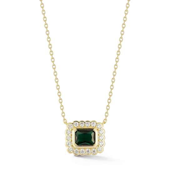 Rachel Zoe Green CZ Halo Pendant Necklace in 14K Gold Over Sterling Silver