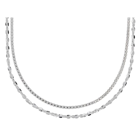 Twisted Serpentine And Diamond-Cut Popcorn Chain Necklace Set Of 2 In
Sterling Silver 24 Inch