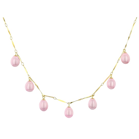 Lavender Freshwater Pearl Drop Necklace in 18K Gold Over Sterling Silver