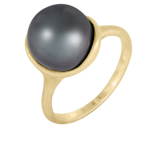 10mm Black Cultured Tahitian Pearl 14K Yellow Gold Ring