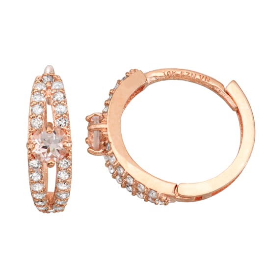 Morganite with Diamond Accent 10K Rose Gold Huggie Earrings 0.40ctw