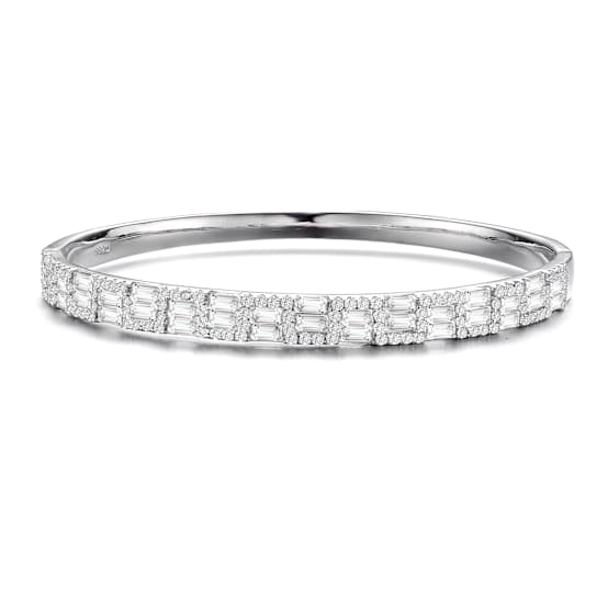 CZ Two-Row Bangle Bracelet In Sterling Silver