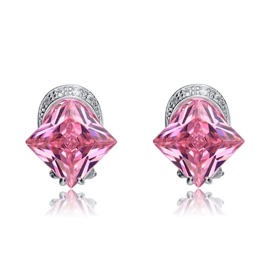Morganite Color CZ Stud Earrings In Sterling Silver