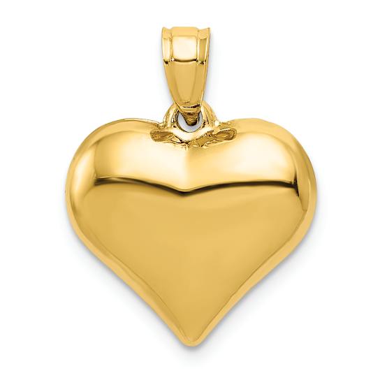 14k Yellow Gold 3D Polished Puffed Heart Pendant