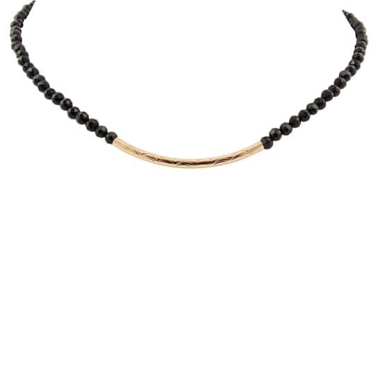 Barse Onyx Bar Necklace In 18K Gold Over Brass