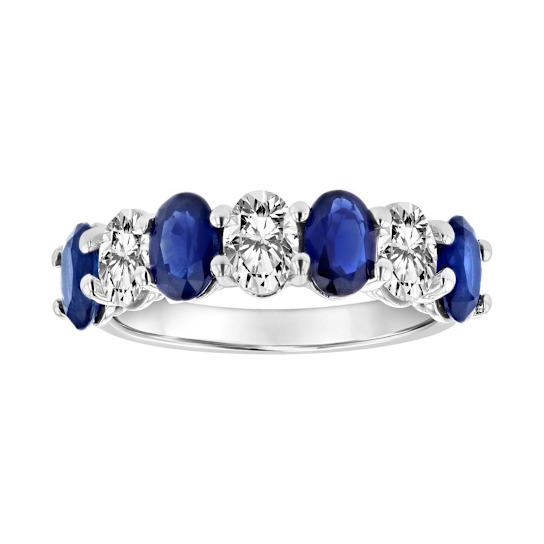 Oval Sapphire and Diamond 14k White Gold Band Ring 2.90ctw