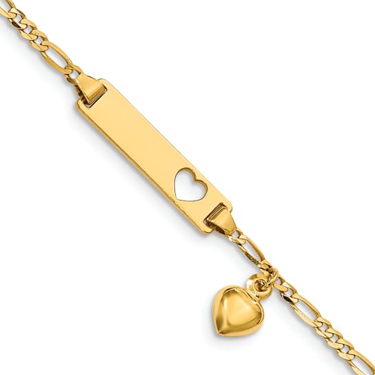 14k Yellow Gold Cut-out Heart with Dangling Heart Children's Figaro Link
ID Bracelet