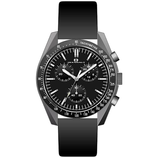 Oceanaut Men's 40mm Orbit Black Dial, Black Leather Strap Watch