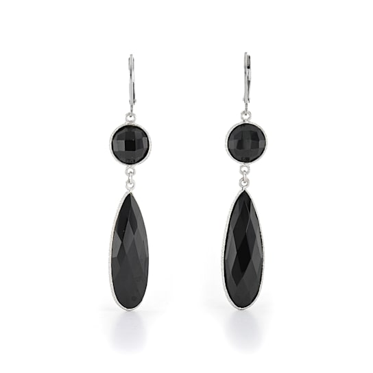 Black Pear and Round Spinel Sterling Silver Earrings 32ctw