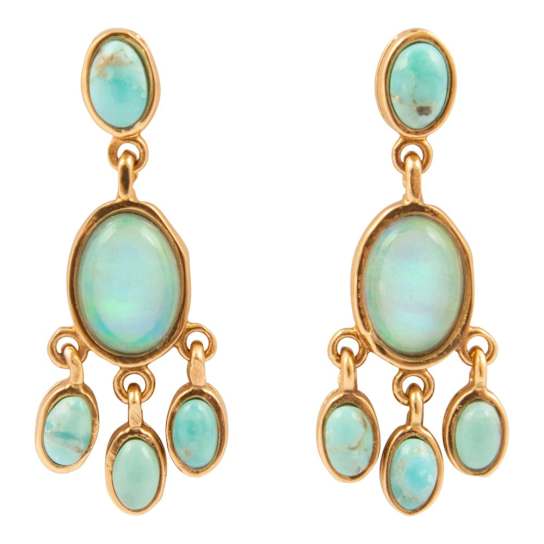 Barse Turquoise And Opal Overlay Chandelier Earrings In Bronze