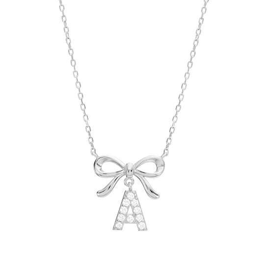 Initial A Bow CZ Necklace In 14K Gold Over Sterling Silver 0.23ctw