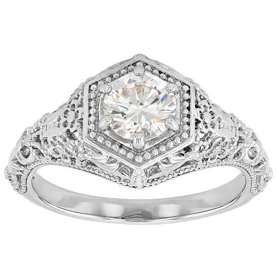 Diamond Simulant Vintage Inspired Ring In Sterling Silver