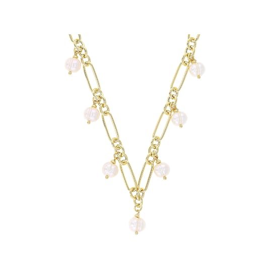 Freshwater Pearl Station Necklace In 18K Gold Over Bronze 20 Inch