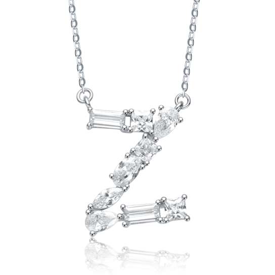 Initial Z Mixed Cut CZ Pendant Necklace In Sterling Silver 18 Inch