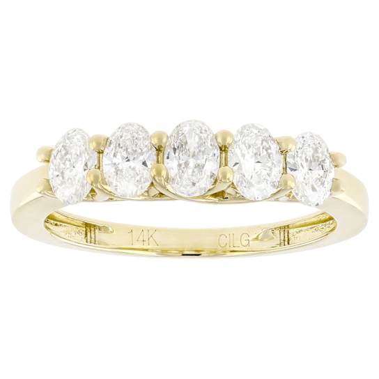 Oval Lab-Grown Diamond 5-Stone Band Ring 1.00ctw In 14K Yellow Gold