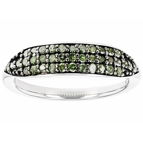Green Diamond Rhodium Over Sterling Silver Band Ring 0.50ctw