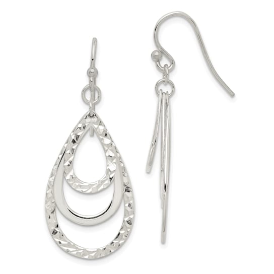 Sterling Silver Polished and Diamond-cut Triple Teardrop Dangle Earrings