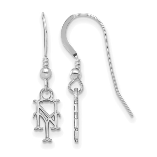 Rhodium Over Sterling Silver MLB LogoArt New York Mets Dangle Earrings
