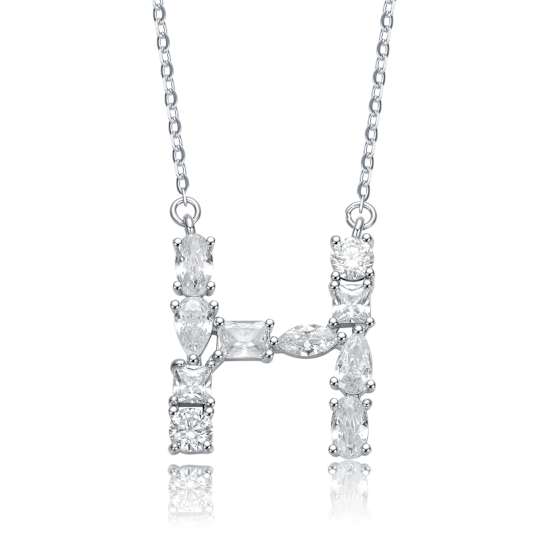 Initial H Mixed Cut CZ Pendant Necklace In Sterling Silver 18 Inch