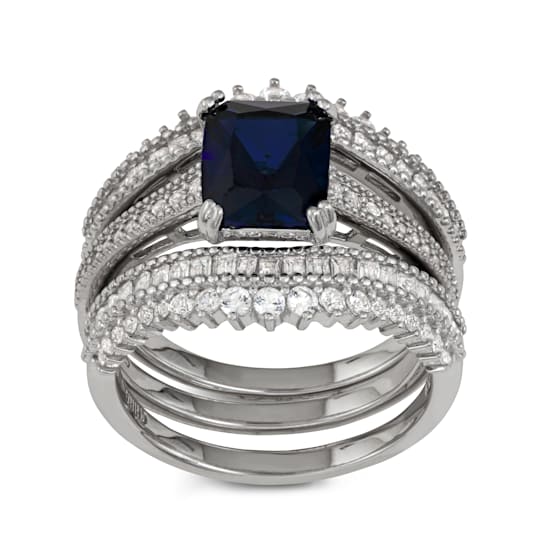 Lab Created Blue Sterling Silver Bridal Ring Set 3.69ctw