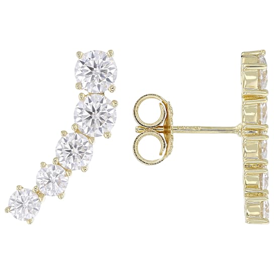 Moissanite Crawler Earrings In 14K Gold Over Sterling Silver