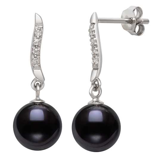 Black Cultured Freshwater Pearl & Lab Created Sapphire Rhodium Over
Sterling Silver Earrings